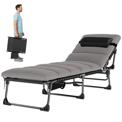 Folding Portable Sun Lounger – 5-Position Adjustable Backrest, Padded Mattress & Headrest, Side Pocket, Breathable Mesh Recliner for Garden, Patio & Pool