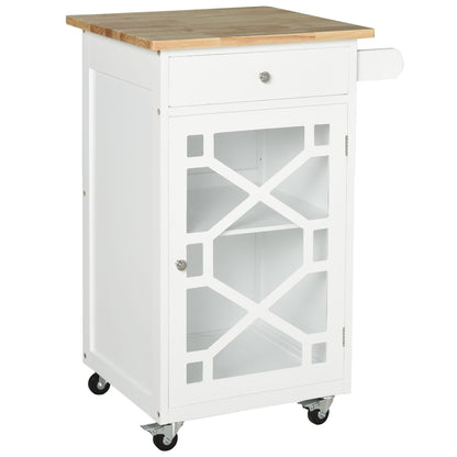 Service Trolley - kitchen trolley on wheels - drawer, cupboard, towel rack - dim. 63L x 45W x 86H cm - white wooden structure