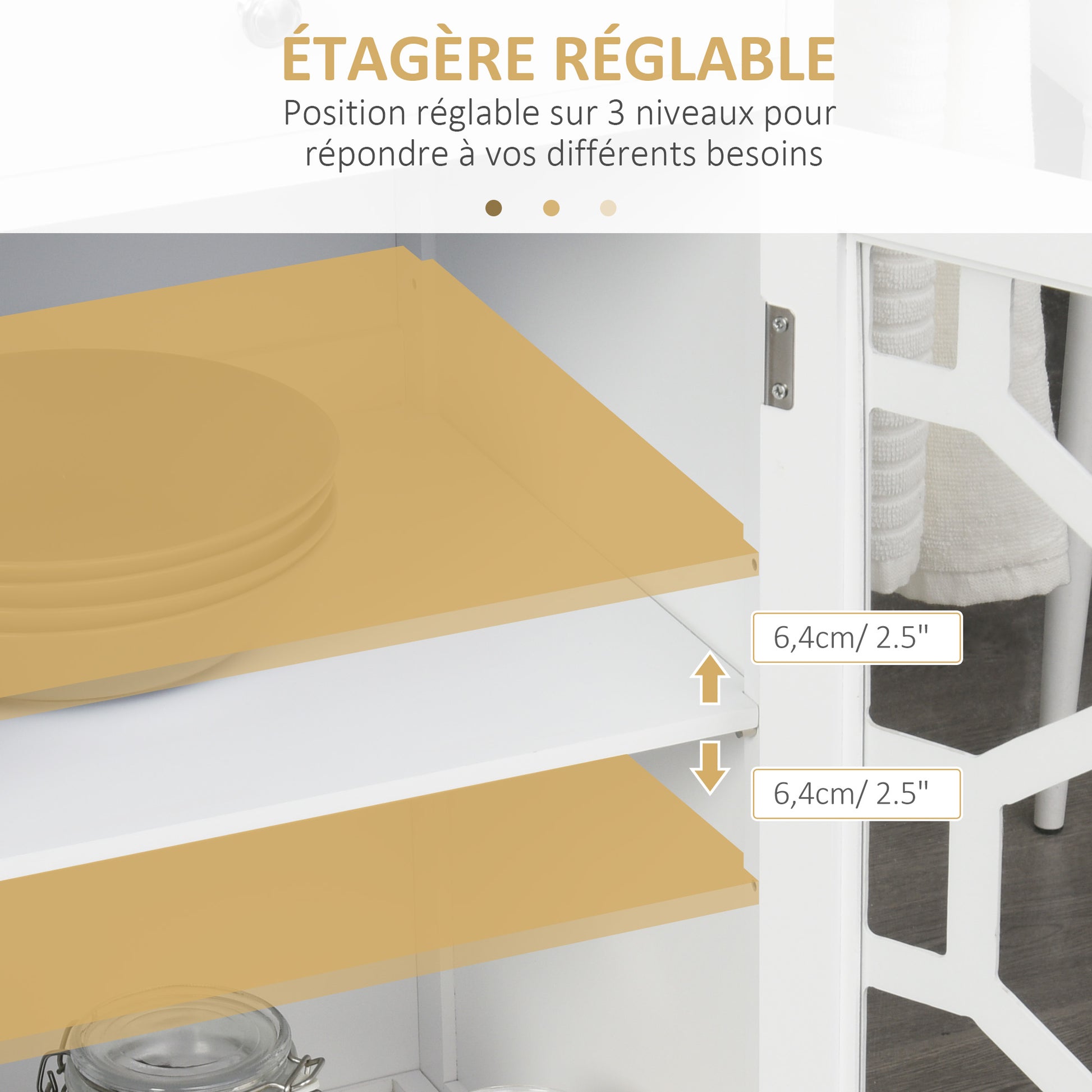 Service Trolley - kitchen trolley on wheels - drawer, cupboard, towel rack - dim. 63L x 45W x 86H cm - white wooden structure