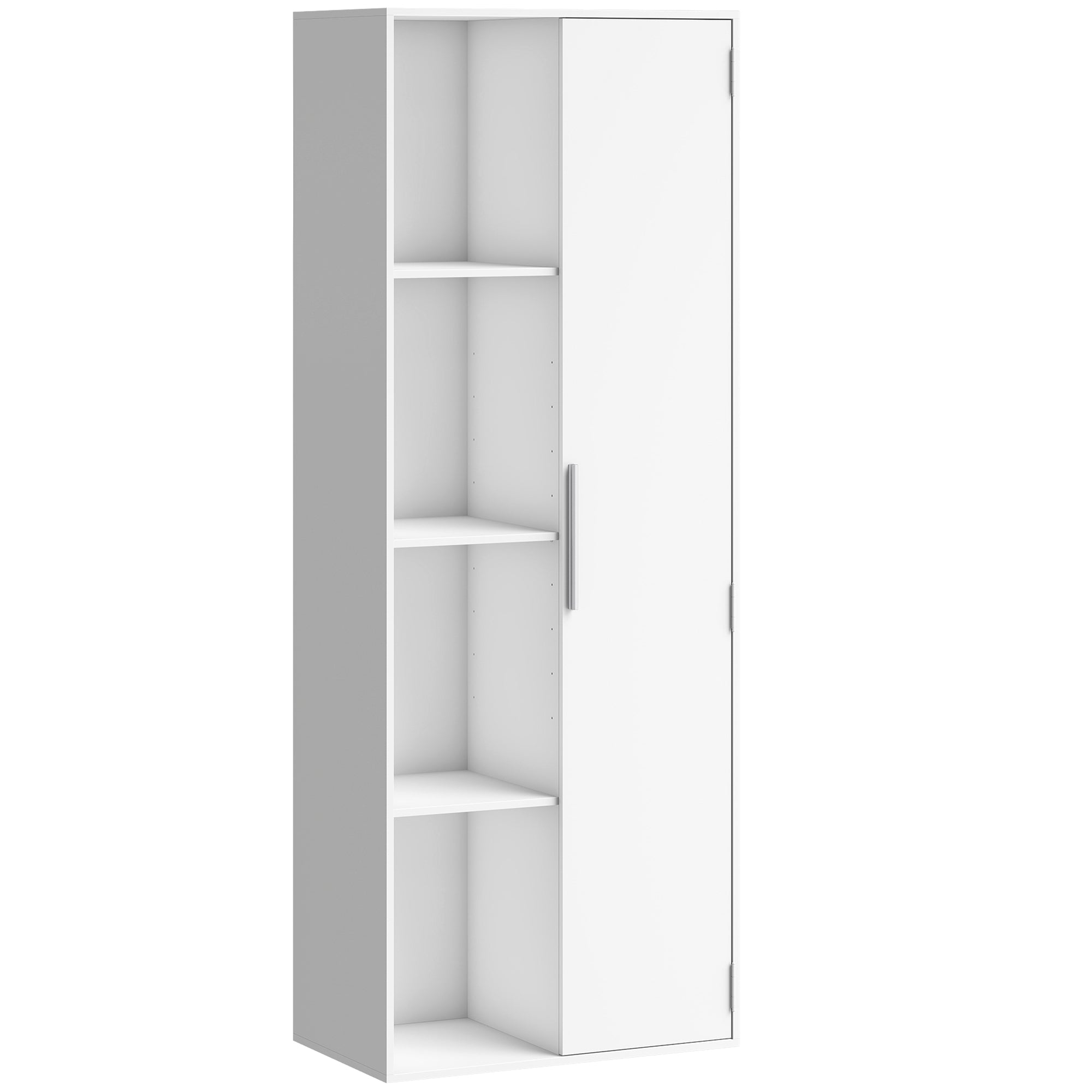 7-Tier Bookcase with Door, 4 Open Shelves & Adjustable Shelves — Modern Free-Standing Shelf 23.6 x 13.8 x 63 in (60 x 35 x 160 cm) — White
