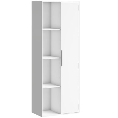 7-Tier Bookcase with Door, 4 Open Shelves & Adjustable Shelves — Modern Free-Standing Shelf 23.6 x 13.8 x 63 in (60 x 35 x 160 cm) — White