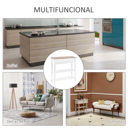 Multifunctional Console Table Side Table for Hallway Dining Room with 2 Shelves 1 Removable Drawer Retro Style Handle Pine 75.6x27.5x80.5 cm Natural Wood White