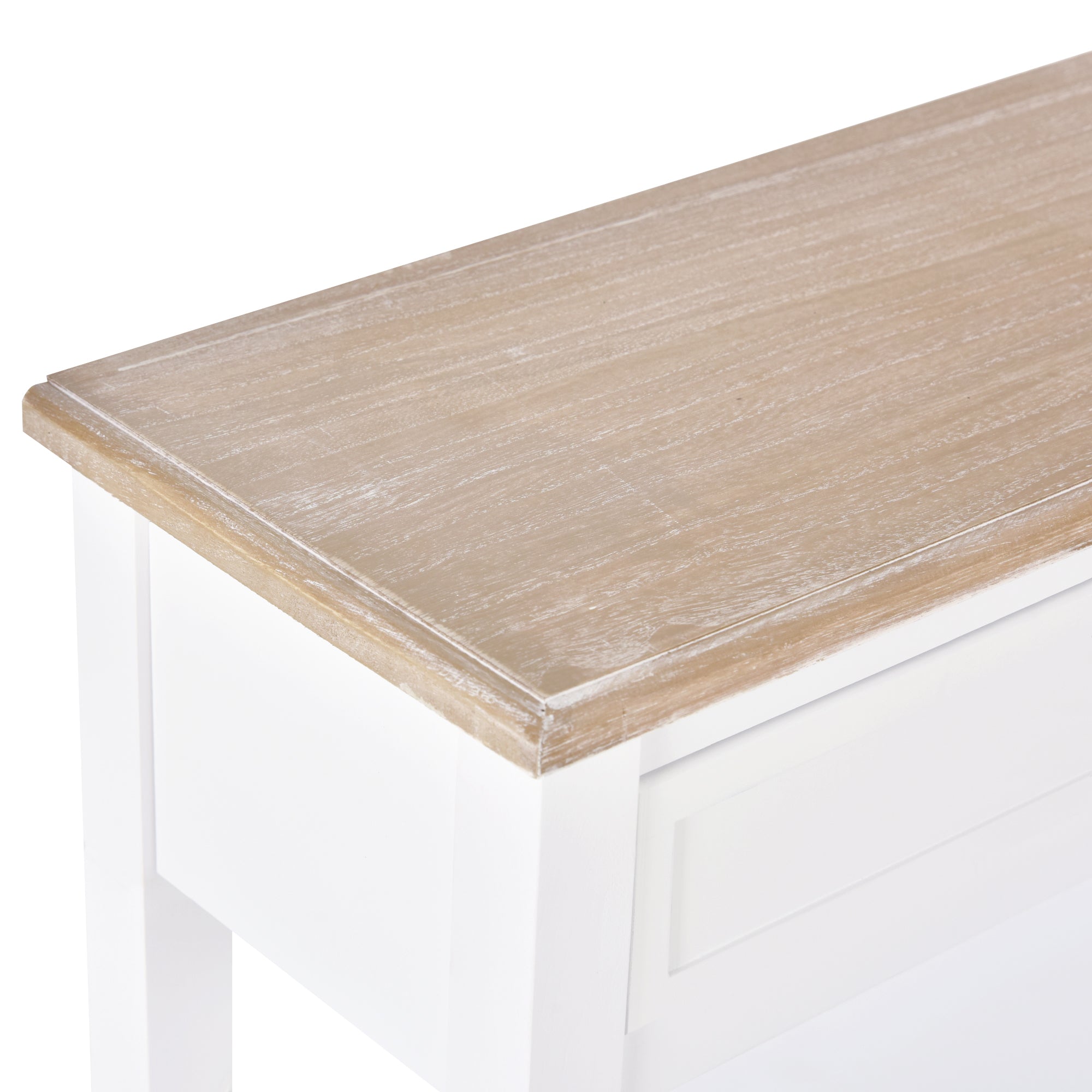Multifunctional Console Table Side Table for Hallway Dining Room with 2 Shelves 1 Removable Drawer Retro Style Handle Pine 75.6x27.5x80.5 cm Natural Wood White
