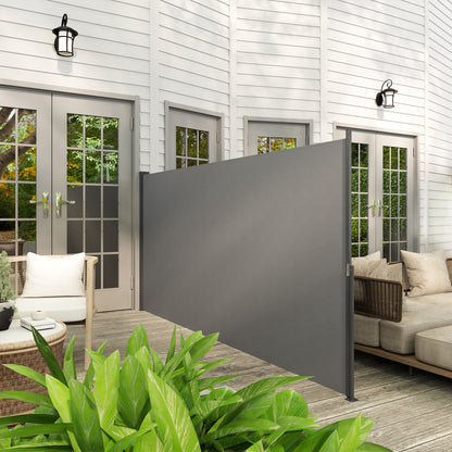 Retractable Garden Side Awning Screen 3m x 1.4m Aluminum Polyester Anti-UV High-Density 180 g/m² Dark Gray