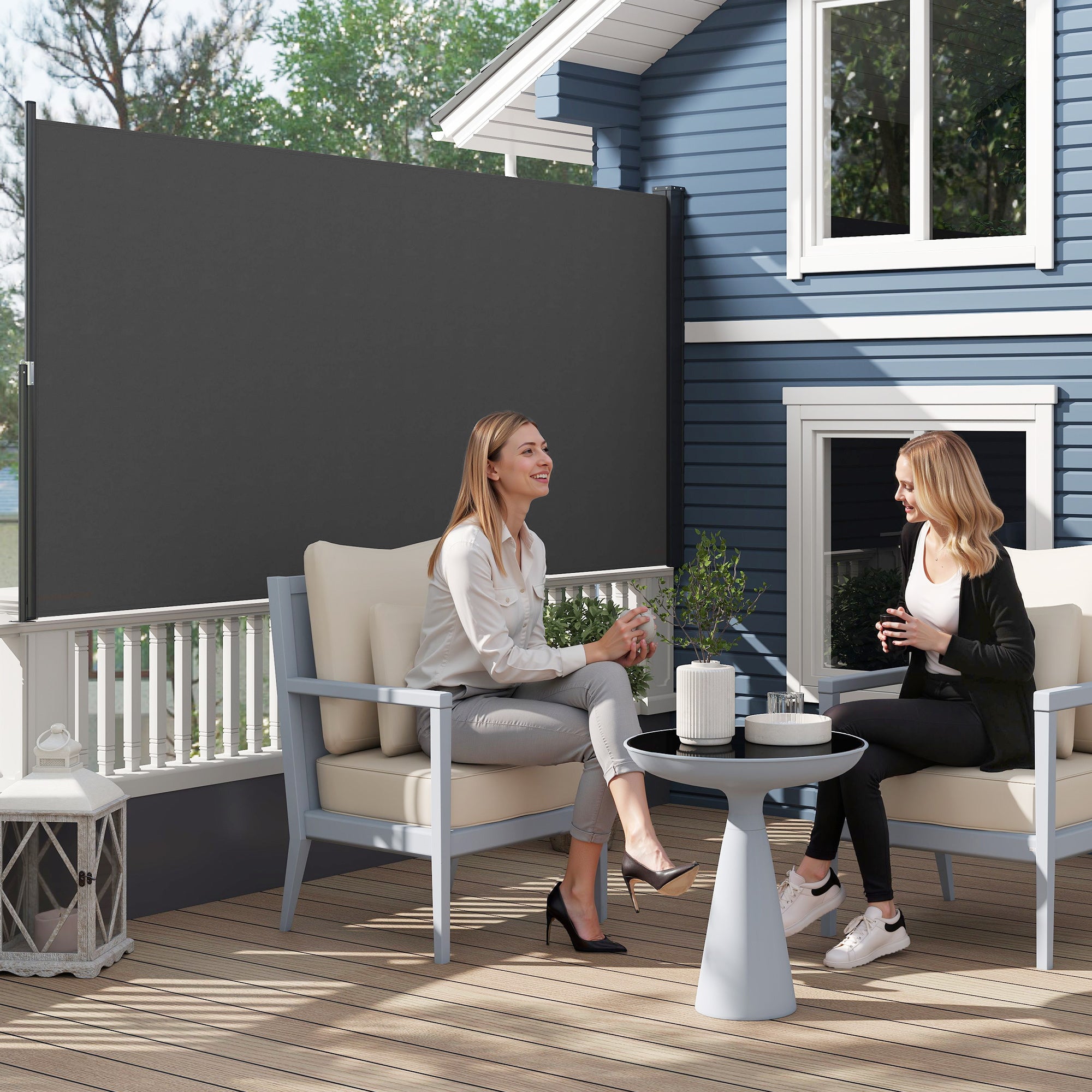 Retractable Garden Side Awning Screen 3m x 1.4m Aluminum Polyester Anti-UV High-Density 180 g/m² Dark Gray
