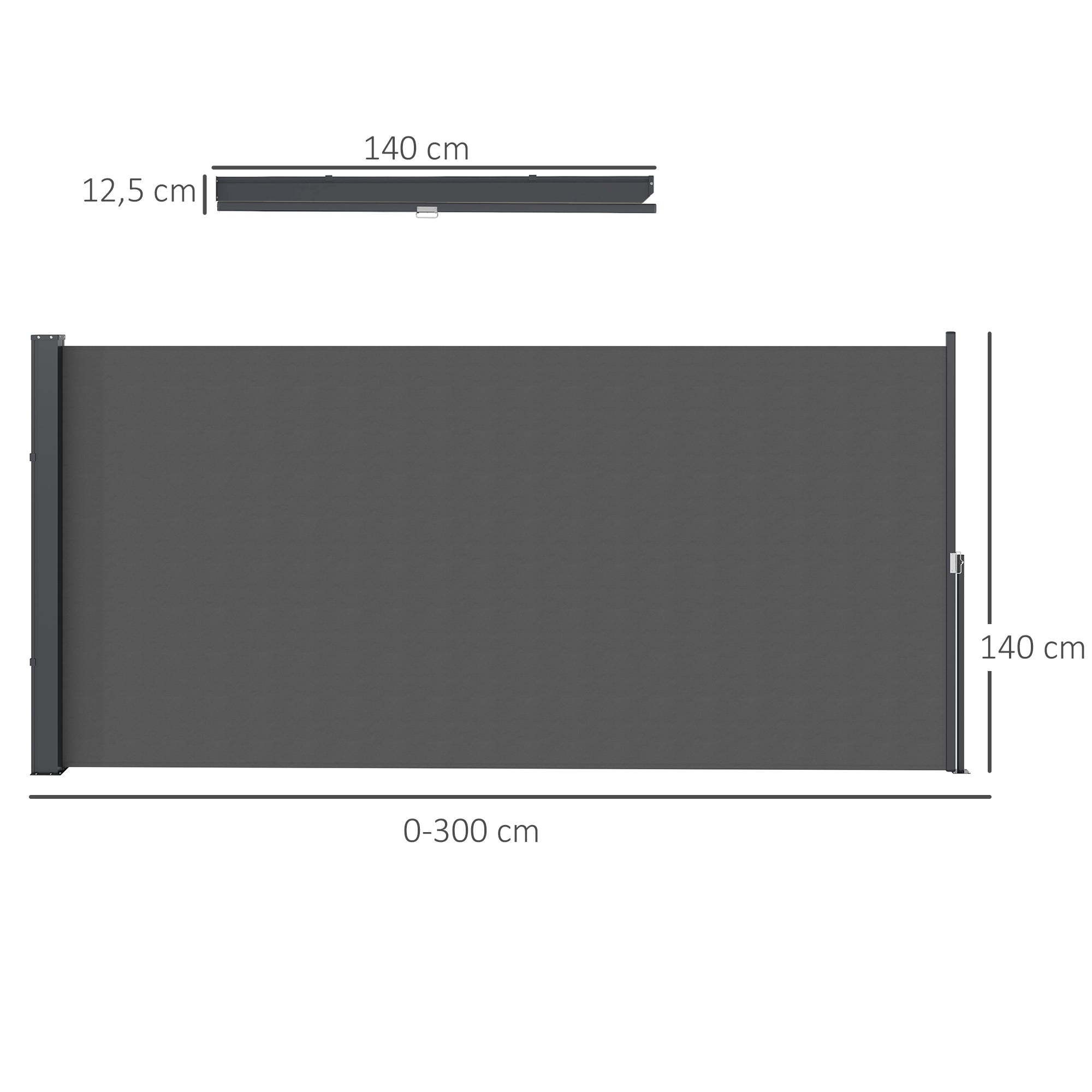 Retractable Garden Side Awning Screen 3m x 1.4m Aluminum Polyester Anti-UV High-Density 180 g/m² Dark Gray