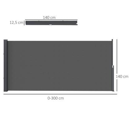 Retractable Garden Side Awning Screen 3m x 1.4m Aluminum Polyester Anti-UV High-Density 180 g/m² Dark Gray