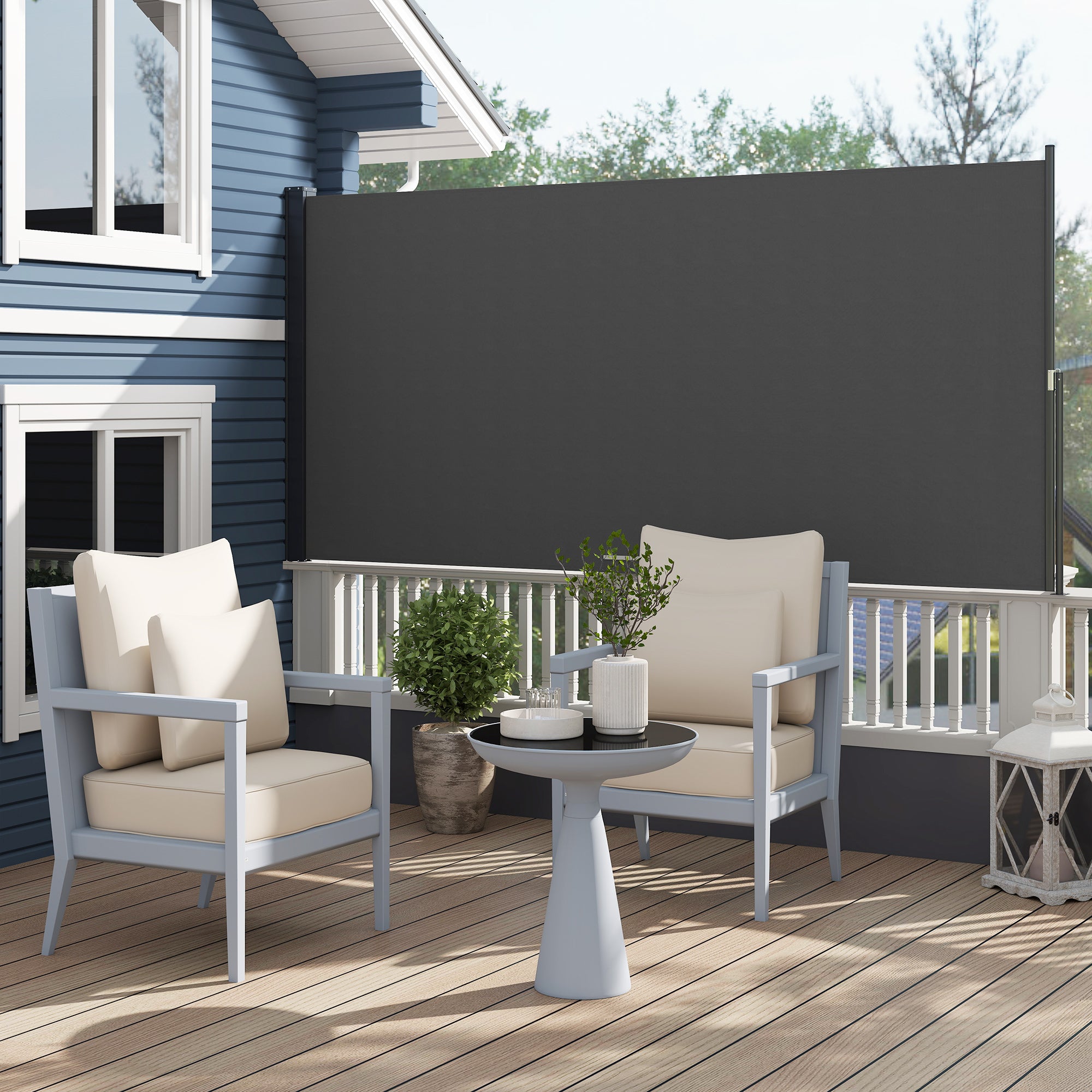 Retractable Garden Side Awning Screen 3m x 1.4m Aluminum Polyester Anti-UV High-Density 180 g/m² Dark Gray