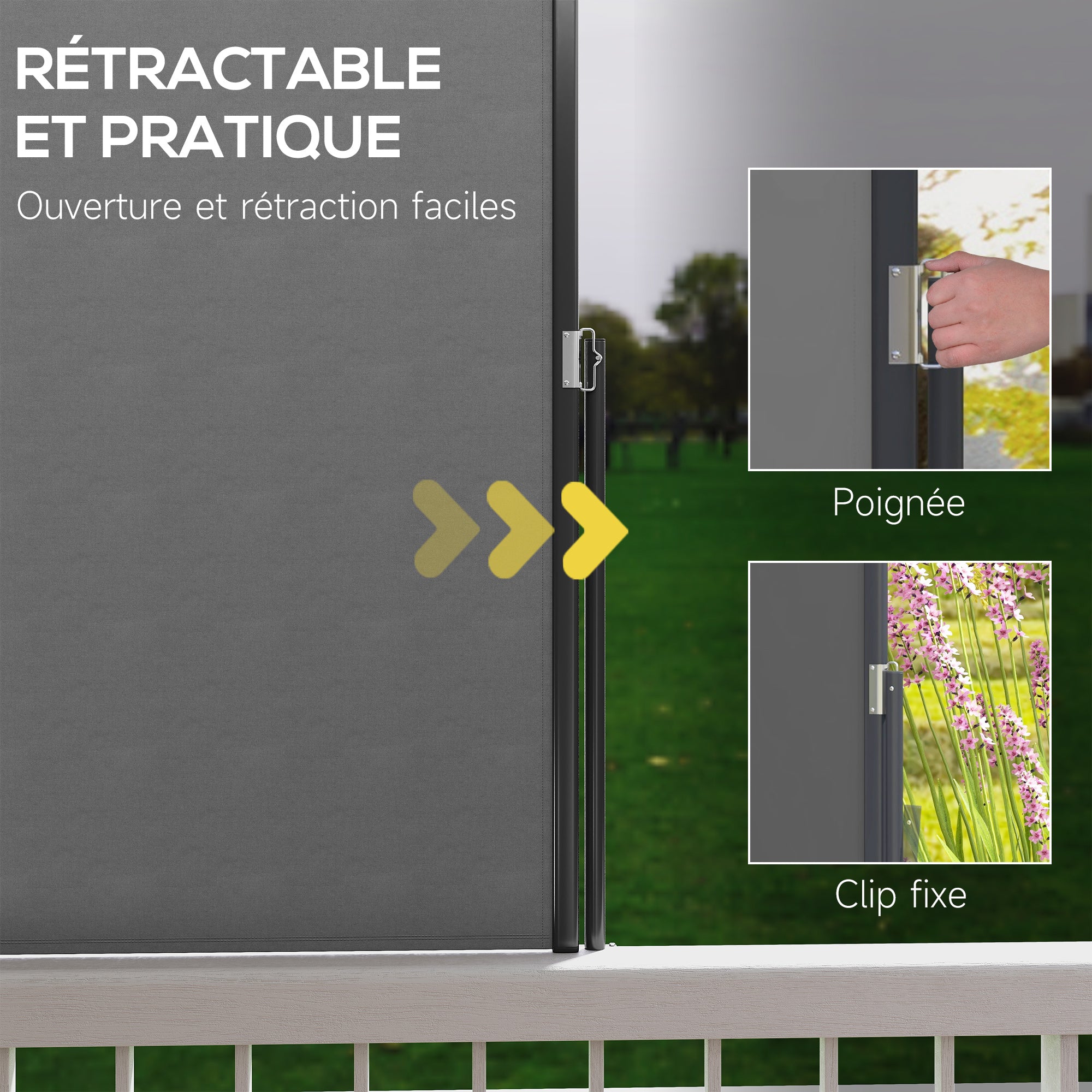 Retractable Garden Side Awning Screen 3m x 1.4m Aluminum Polyester Anti-UV High-Density 180 g/m² Dark Gray