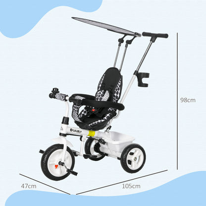 6-in-1 Tricycle with Push Handle from 9 Months up to 25 kg Kids Tricycle with Removable Sun Canopy, Safety Belt, Cup Holder, Basket, Training Wheels for 1-5 Years Kids, White