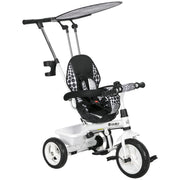 6-in-1 Tricycle with Push Handle from 9 Months up to 25 kg Kids Tricycle with Removable Sun Canopy, Safety Belt, Cup Holder, Basket, Training Wheels for 1-5 Years Kids, White