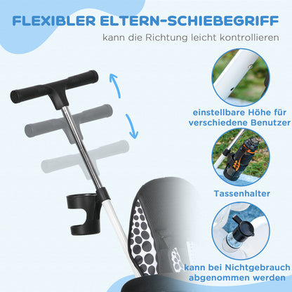 6-in-1 Tricycle with Push Handle from 9 Months up to 25 kg Kids Tricycle with Removable Sun Canopy, Safety Belt, Cup Holder, Basket, Training Wheels for 1-5 Years Kids, White