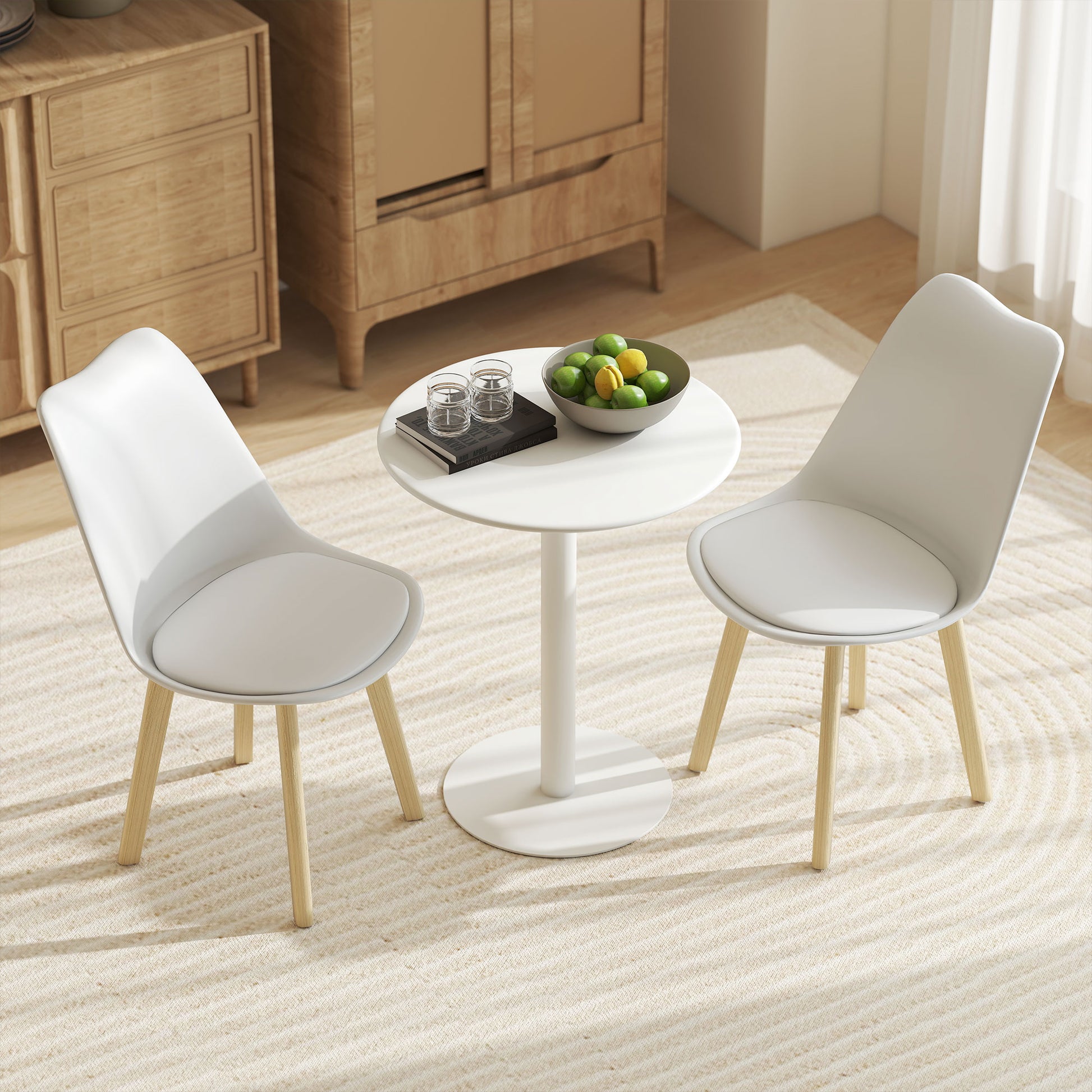 Dining Table, Round Kitchen Table for 2 People, Modern Dining Table for Living Room, Garden, Steel, Ø60 x 72 cm, White