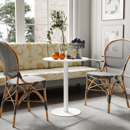 Dining Table, Round Kitchen Table for 2 People, Modern Dining Table for Living Room, Garden, Steel, Ø60 x 72 cm, White