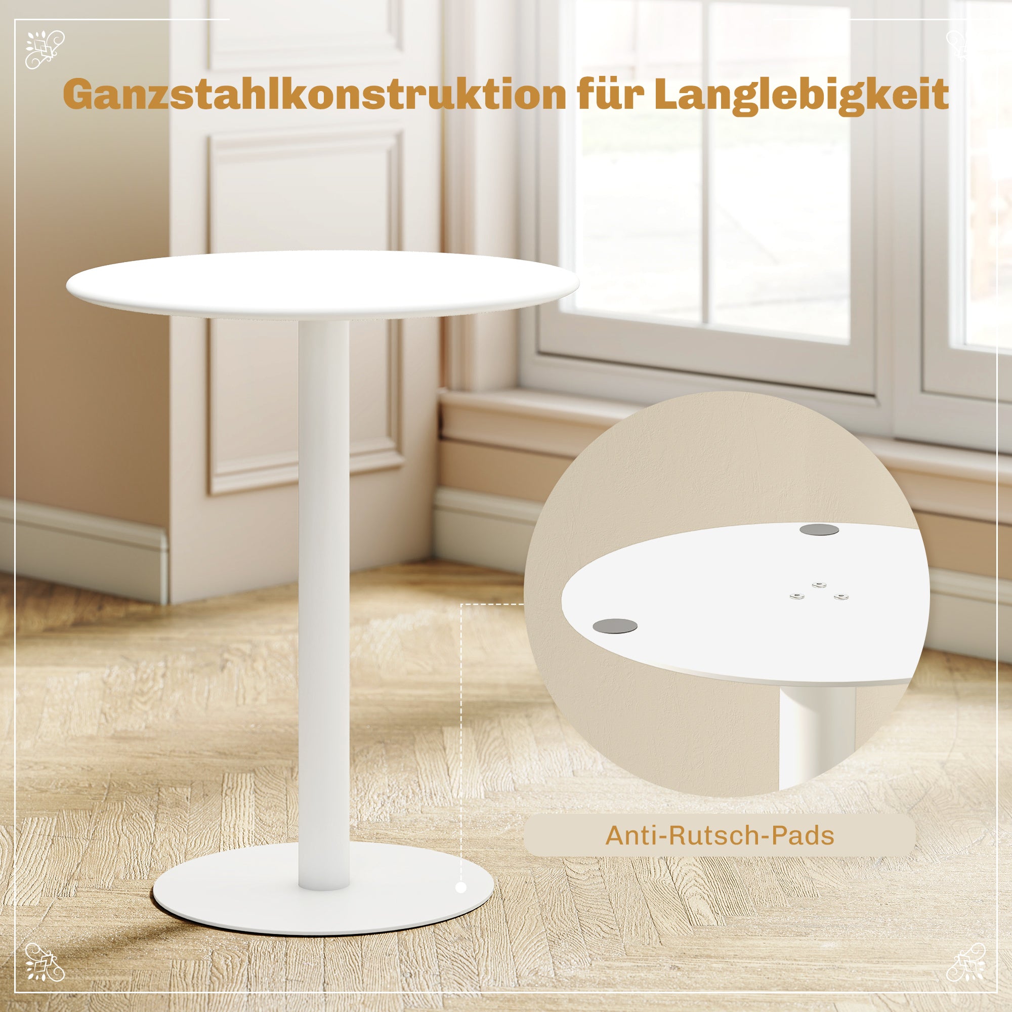 Dining Table, Round Kitchen Table for 2 People, Modern Dining Table for Living Room, Garden, Steel, Ø60 x 72 cm, White