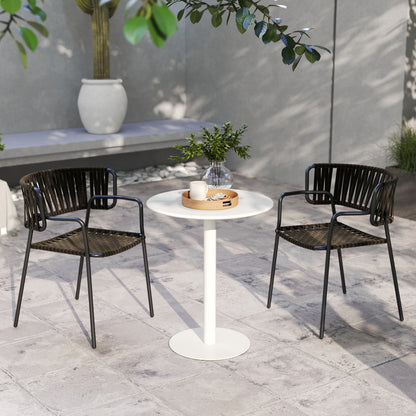 Dining Table, Round Kitchen Table for 2 People, Modern Dining Table for Living Room, Garden, Steel, Ø60 x 72 cm, White