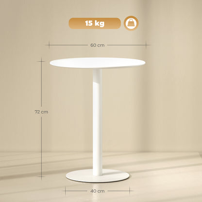 Dining Table, Round Kitchen Table for 2 People, Modern Dining Table for Living Room, Garden, Steel, Ø60 x 72 cm, White