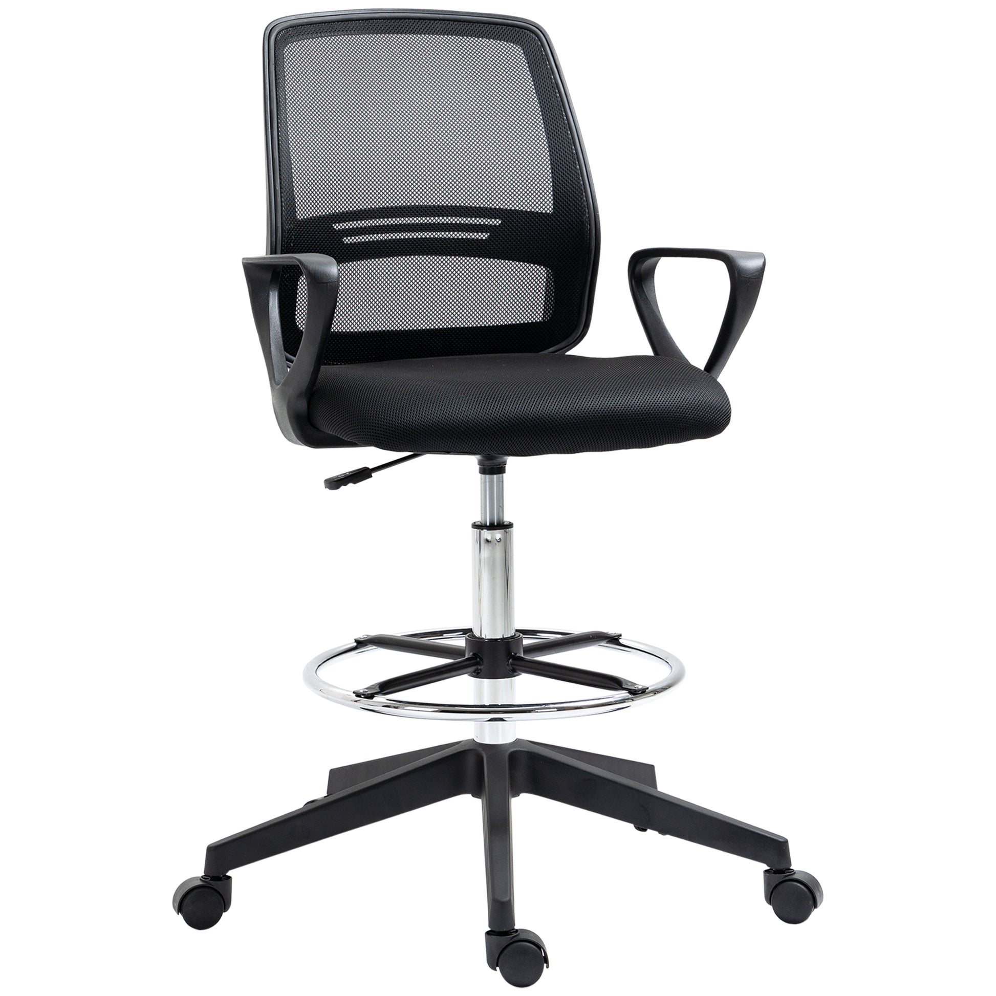 Office Chair Ergonomic Desk Chair with Armrests and Adjustable Foot Ring, Height Adjustable Swivel Chair with Mesh Upholstery Black