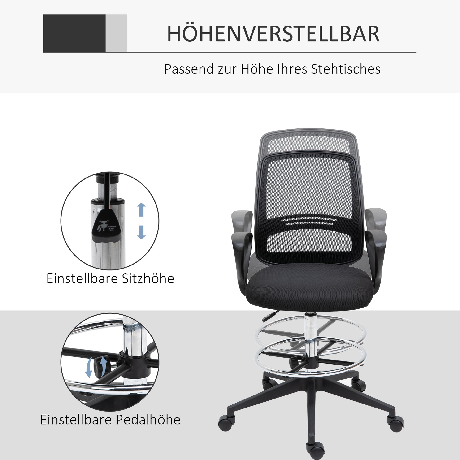Office Chair Ergonomic Desk Chair with Armrests and Adjustable Foot Ring, Height Adjustable Swivel Chair with Mesh Upholstery Black