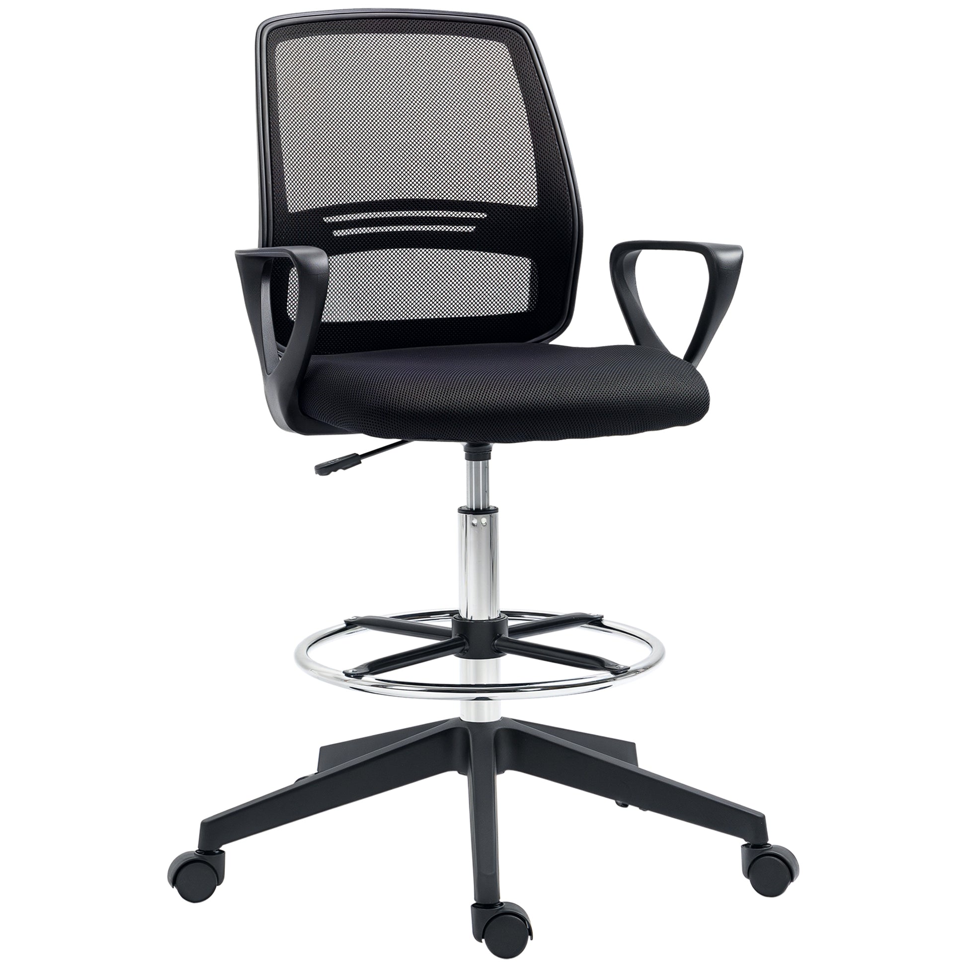 Office Chair Ergonomic Desk Chair with Armrests and Adjustable Foot Ring, Height Adjustable Swivel Chair with Mesh Upholstery Black