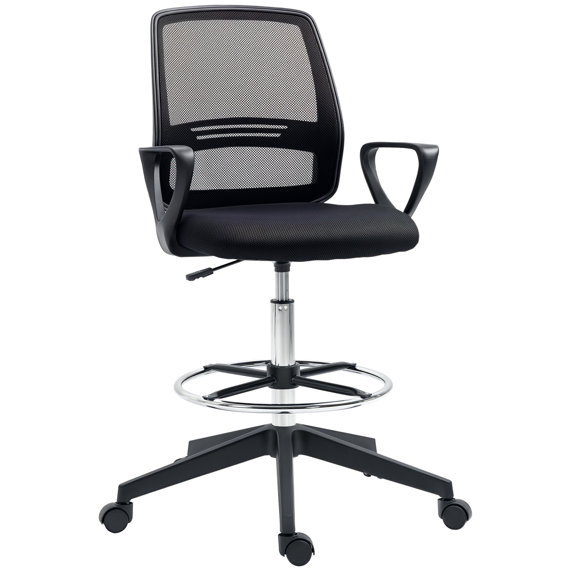 Office Chair Ergonomic Desk Chair with Armrests and Adjustable Foot Ring, Height Adjustable Swivel Chair with Mesh Upholstery Black