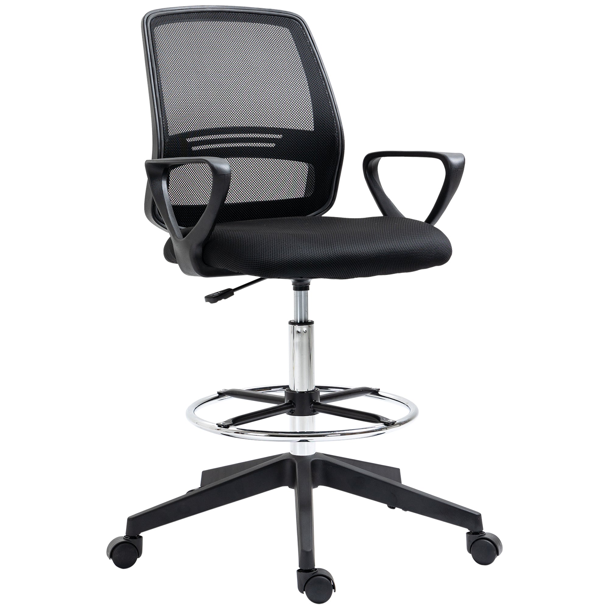 Office Chair Ergonomic Desk Chair with Armrests and Adjustable Foot Ring, Height Adjustable Swivel Chair with Mesh Upholstery Black
