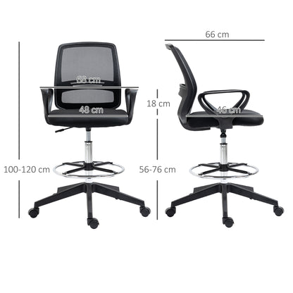 Office Chair Ergonomic Desk Chair with Armrests and Adjustable Foot Ring, Height Adjustable Swivel Chair with Mesh Upholstery Black