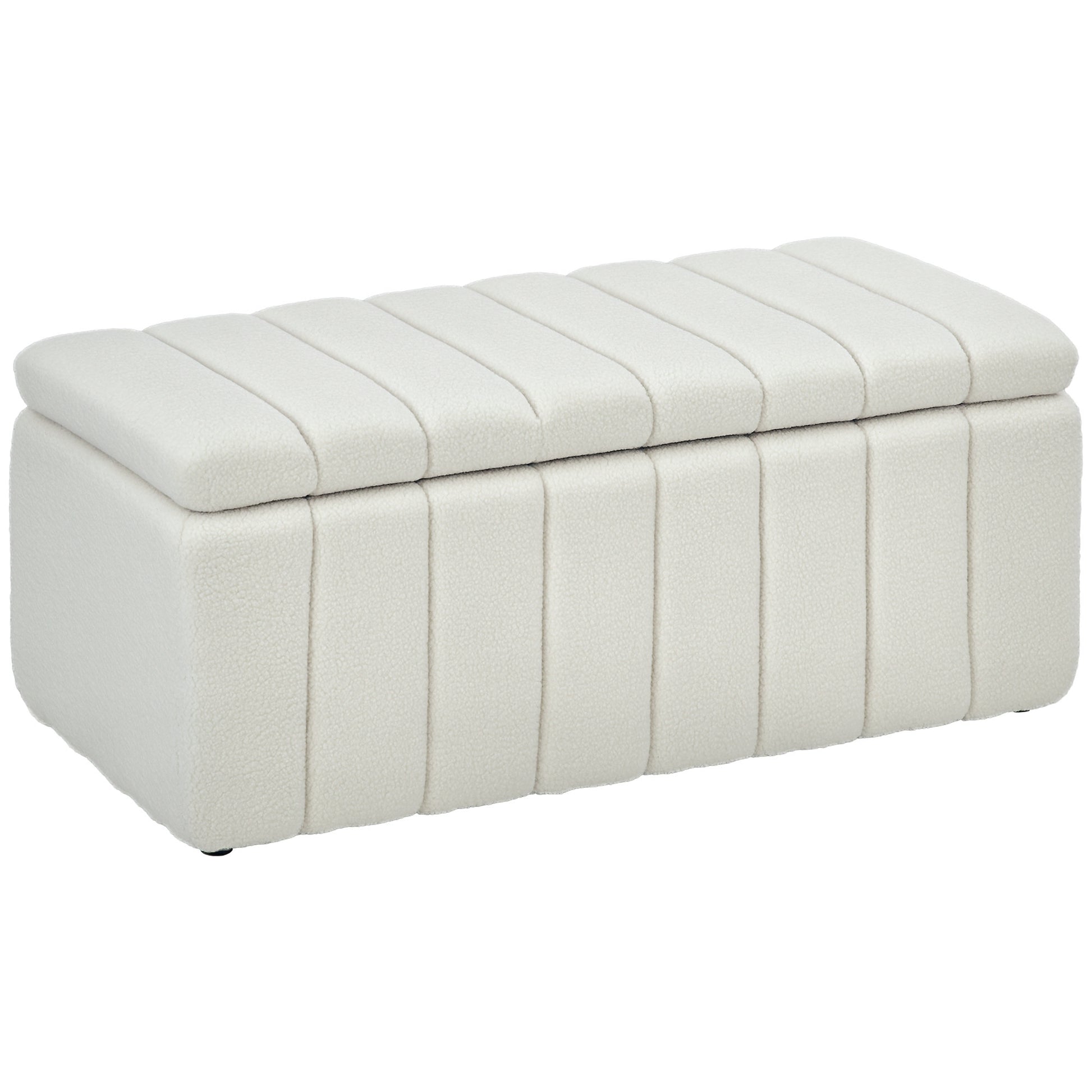 Storage Bench, Padded Bench in Teddy Fleece, Bed Bench with Wood Frame, Storage Box, Shoe Bench for Bedroom, Living Room, Hallway, 102 x 45 x 46 cm, Cream white
