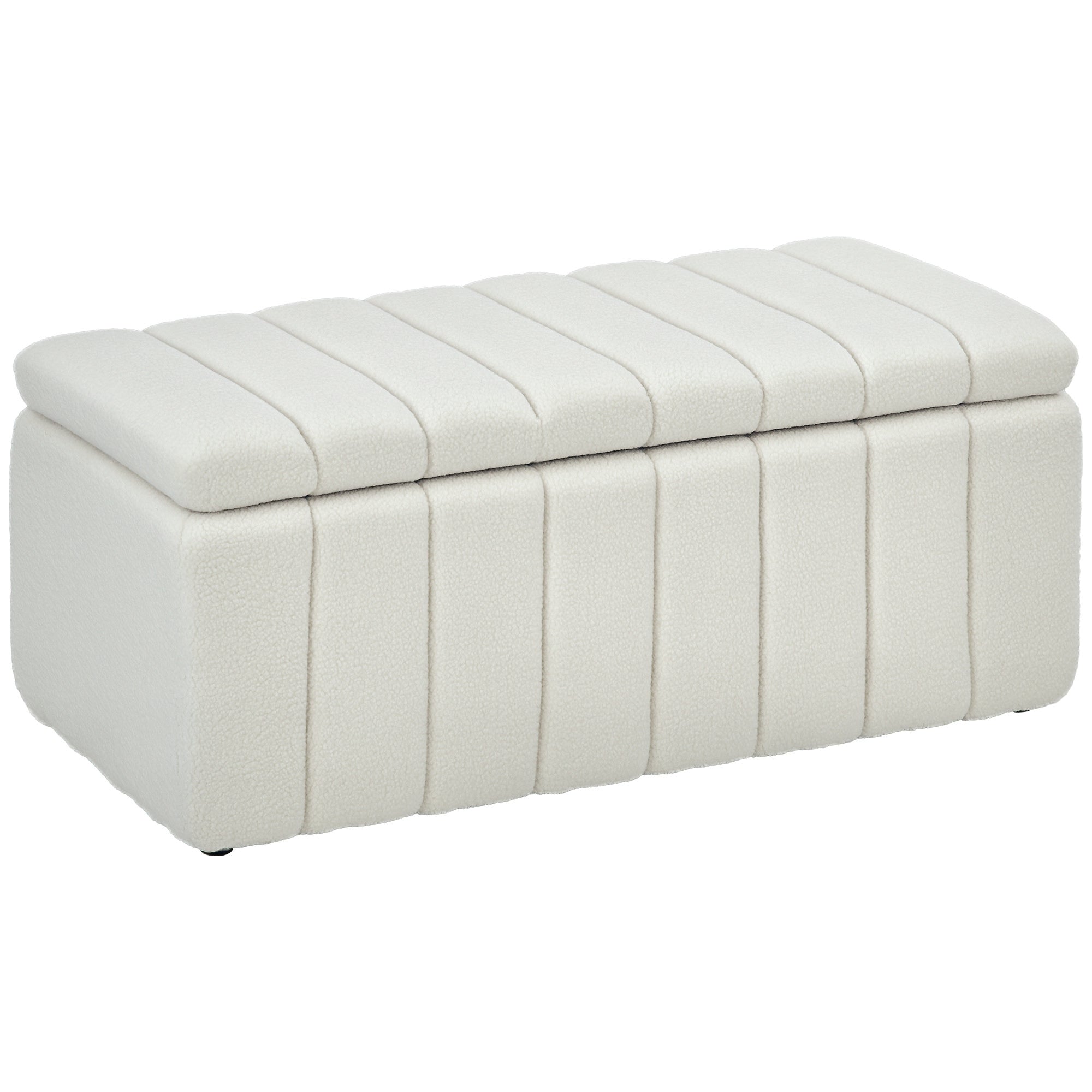 Storage Bench, Padded Bench in Teddy Fleece, Bed Bench with Wood Frame, Storage Box, Shoe Bench for Bedroom, Living Room, Hallway, 102 x 45 x 46 cm, Cream white