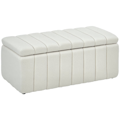 Storage Bench, Padded Bench in Teddy Fleece, Bed Bench with Wood Frame, Storage Box, Shoe Bench for Bedroom, Living Room, Hallway, 102 x 45 x 46 cm, Cream white