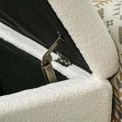 Storage Bench, Padded Bench in Teddy Fleece, Bed Bench with Wood Frame, Storage Box, Shoe Bench for Bedroom, Living Room, Hallway, 102 x 45 x 46 cm, Cream white