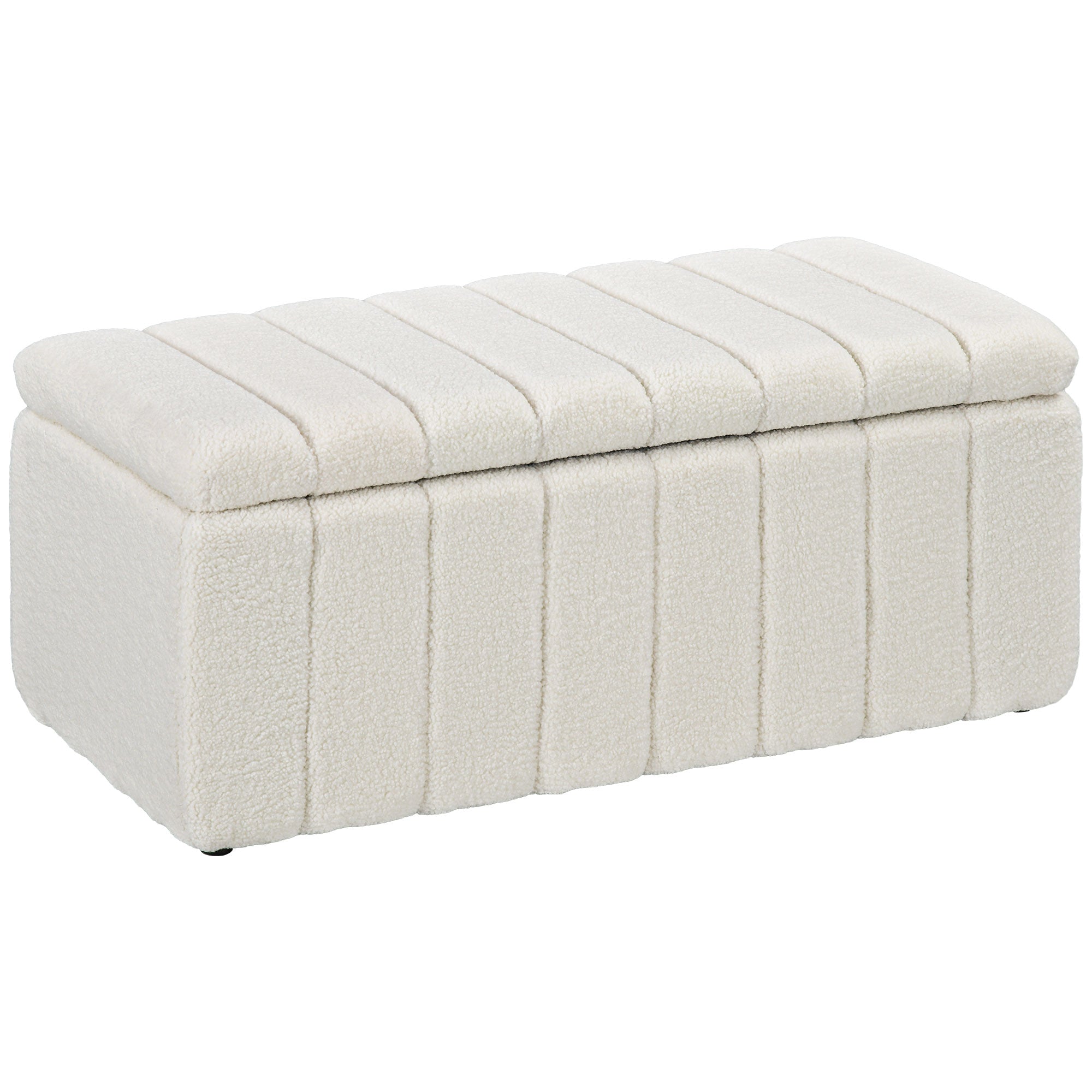 Storage Bench, Padded Bench in Teddy Fleece, Bed Bench with Wood Frame, Storage Box, Shoe Bench for Bedroom, Living Room, Hallway, 102 x 45 x 46 cm, Cream white