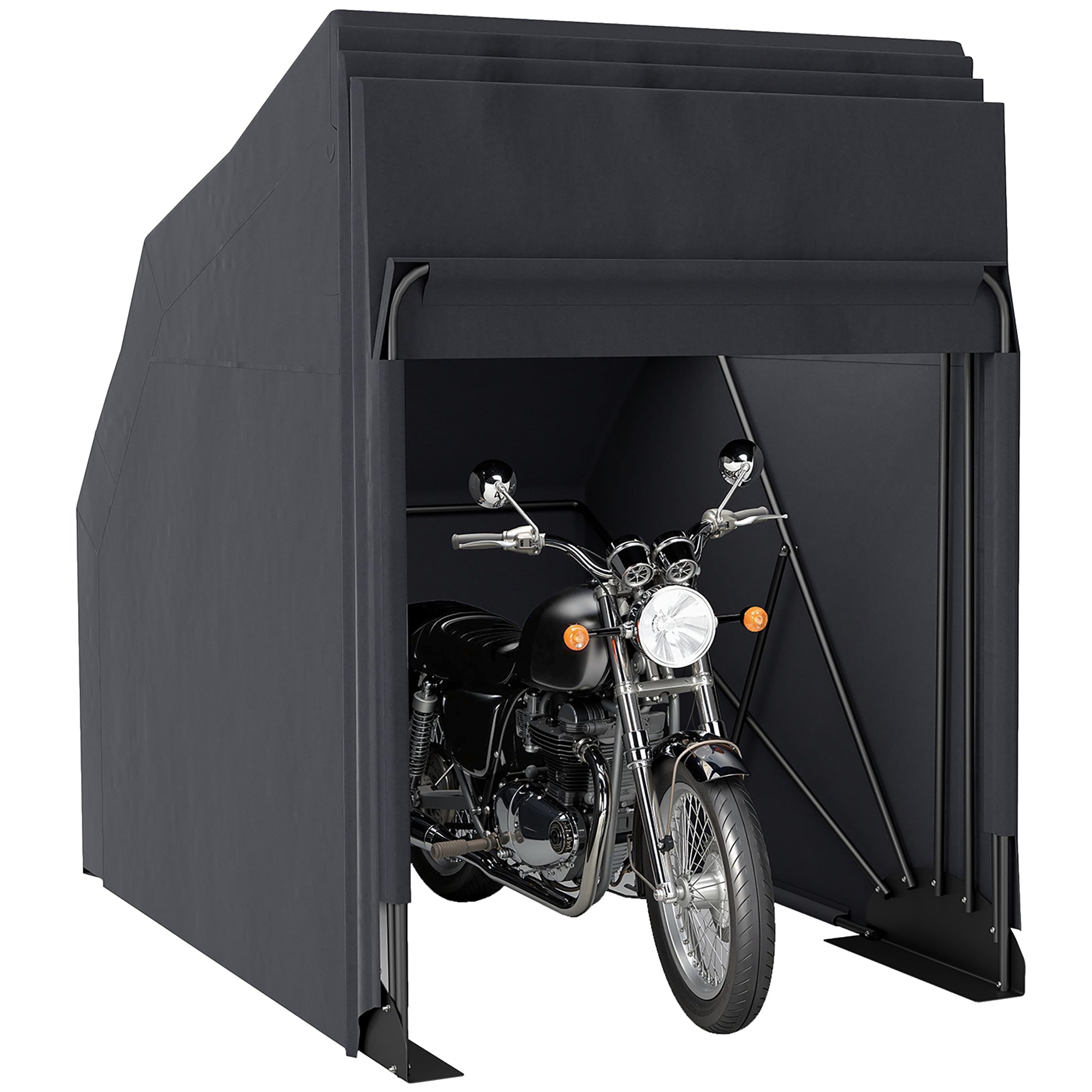 Motorcycle Cover Foldable Outdoor Motorcycle Cover with Window Waterproof Motorcycle Garage Oxford Fabric Motorcycle Tarp Cover for 2 Motorcycles Scooters 345cmx135cmx191cm Black