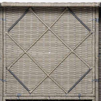 4-Piece PE Rattan Garden Furniture Set, Outdoor Lounge with 1 Sofa, 2 Armchairs, 1 Coffee Table and Removable Washable Cushions, Khaki and Beige