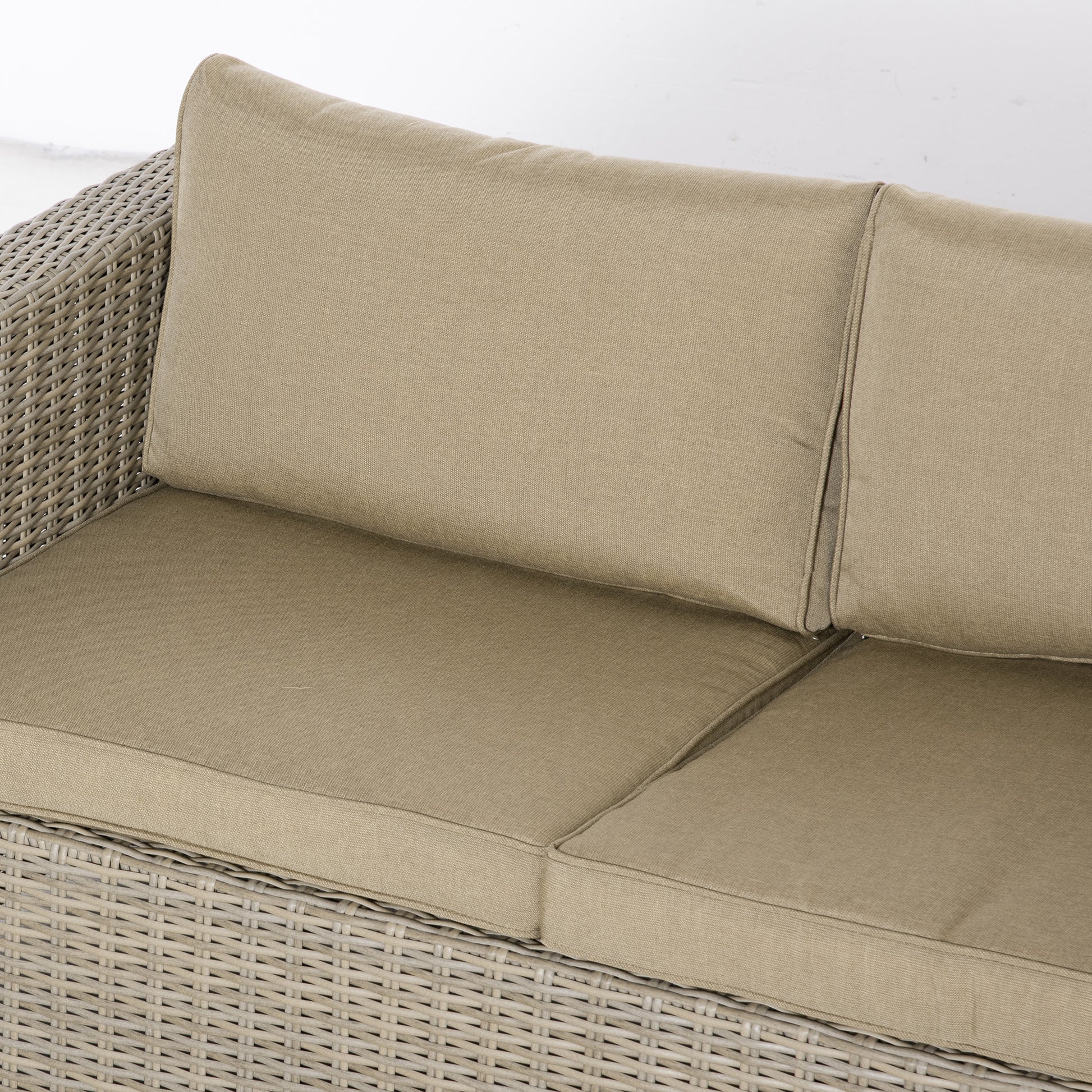 4-Piece PE Rattan Garden Furniture Set, Outdoor Lounge with 1 Sofa, 2 Armchairs, 1 Coffee Table and Removable Washable Cushions, Khaki and Beige