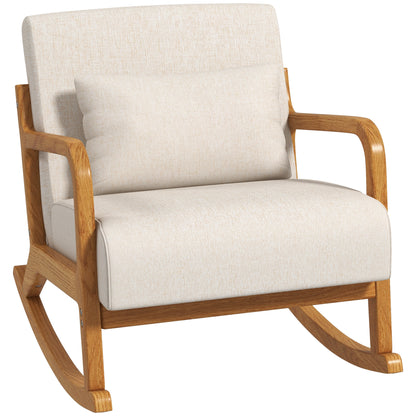 Rocking Chair, Rocking Chair, Padded Rocking Chair with Wooden Frame, Recliner with Armrest, for Bedroom, Living Room, Cream