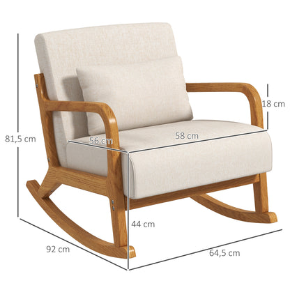 Rocking Chair, Rocking Chair, Padded Rocking Chair with Wooden Frame, Recliner with Armrest, for Bedroom, Living Room, Cream