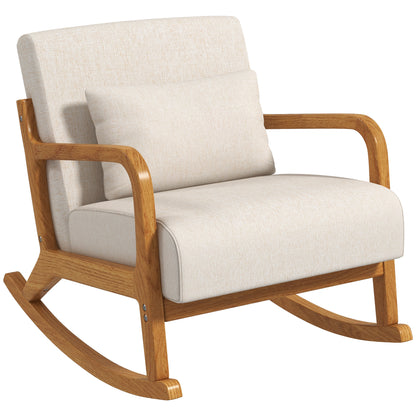 Rocking Chair, Rocking Chair, Padded Rocking Chair with Wooden Frame, Recliner with Armrest, for Bedroom, Living Room, Cream