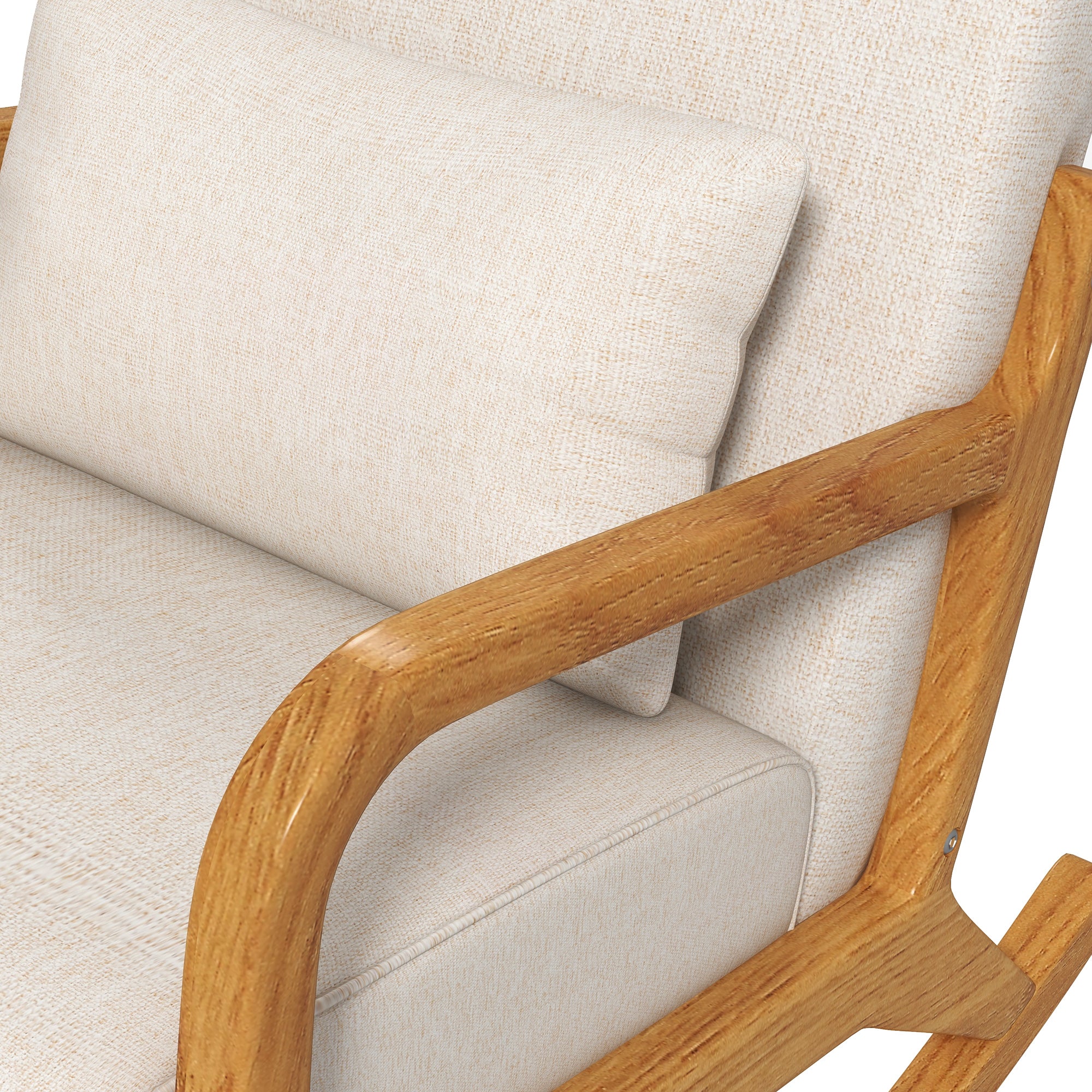 Rocking Chair, Rocking Chair, Padded Rocking Chair with Wooden Frame, Recliner with Armrest, for Bedroom, Living Room, Cream