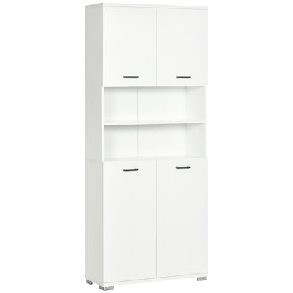 Bathroom Cabinet, Wooden Bathroom Cabinet with 2 Cabinets with Doors and 2 Open Shelves, Anti-Tipping Design, 80x33.5x190 cm, White