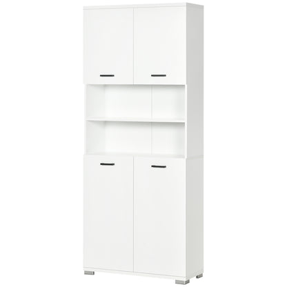 Bathroom Cabinet, Wooden Bathroom Cabinet with 2 Cabinets with Doors and 2 Open Shelves, Anti-Tipping Design, 80x33.5x190 cm, White