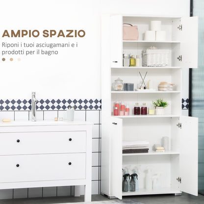 Bathroom Cabinet, Wooden Bathroom Cabinet with 2 Cabinets with Doors and 2 Open Shelves, Anti-Tipping Design, 80x33.5x190 cm, White