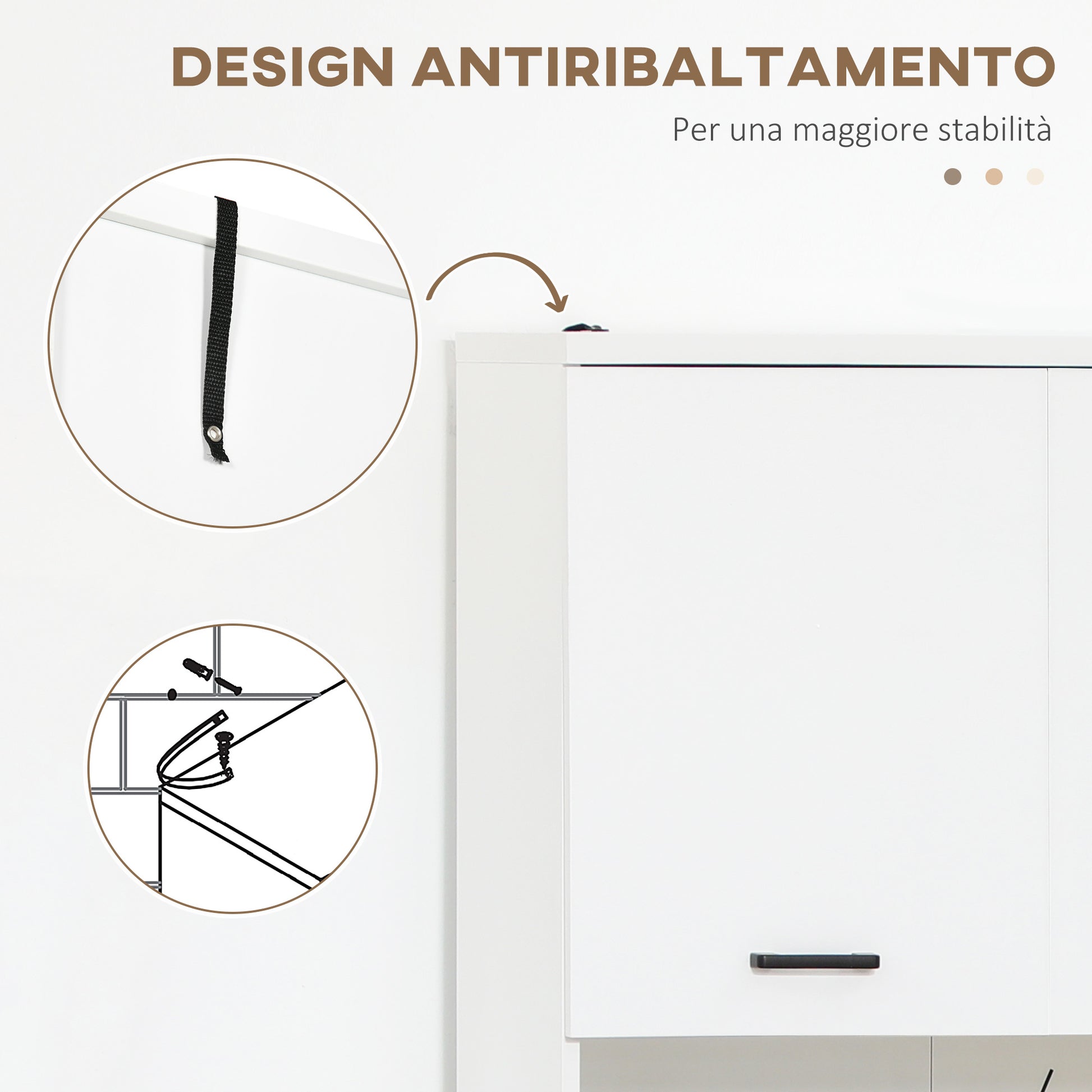 Bathroom Cabinet, Wooden Bathroom Cabinet with 2 Cabinets with Doors and 2 Open Shelves, Anti-Tipping Design, 80x33.5x190 cm, White