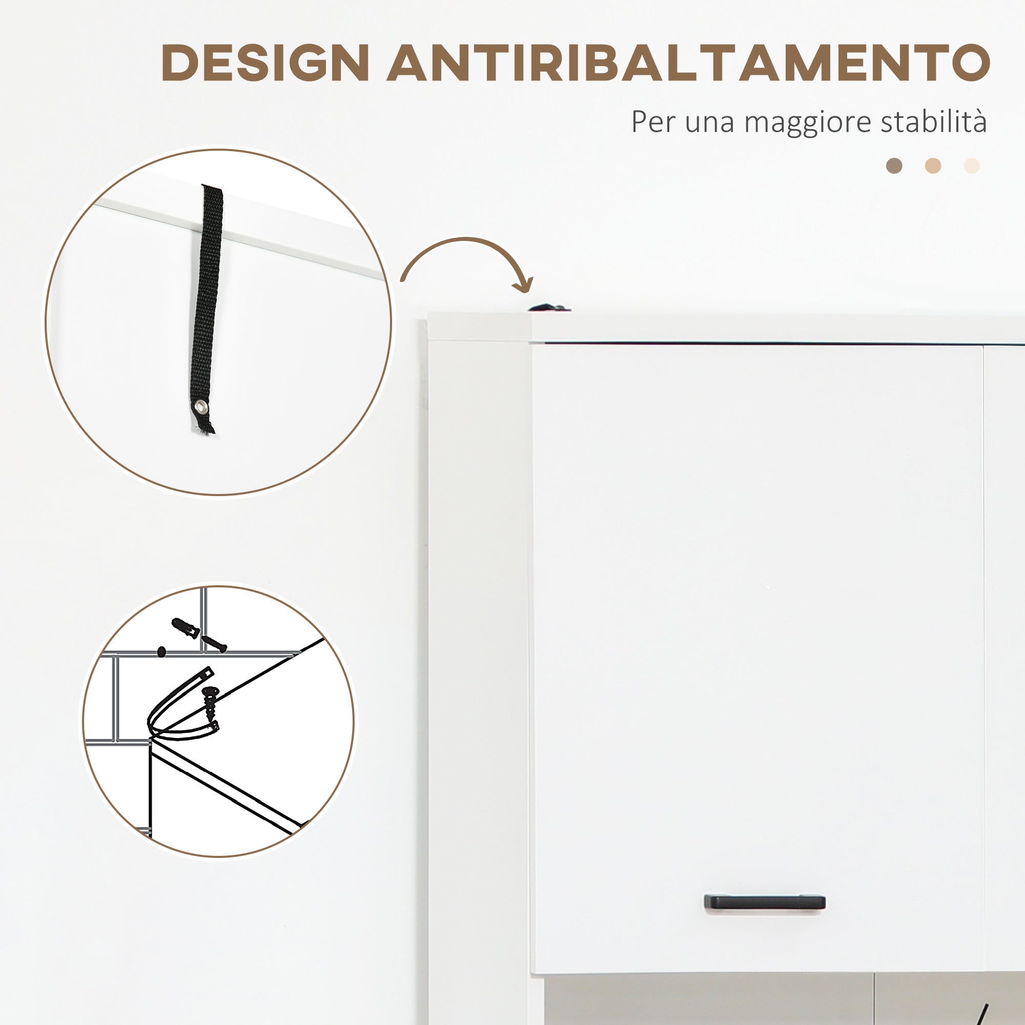 Bathroom Cabinet, Wooden Bathroom Cabinet with 2 Cabinets with Doors and 2 Open Shelves, Anti-Tipping Design, 80x33.5x190 cm, White