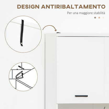 Bathroom Cabinet, Wooden Bathroom Cabinet with 2 Cabinets with Doors and 2 Open Shelves, Anti-Tipping Design, 80x33.5x190 cm, White