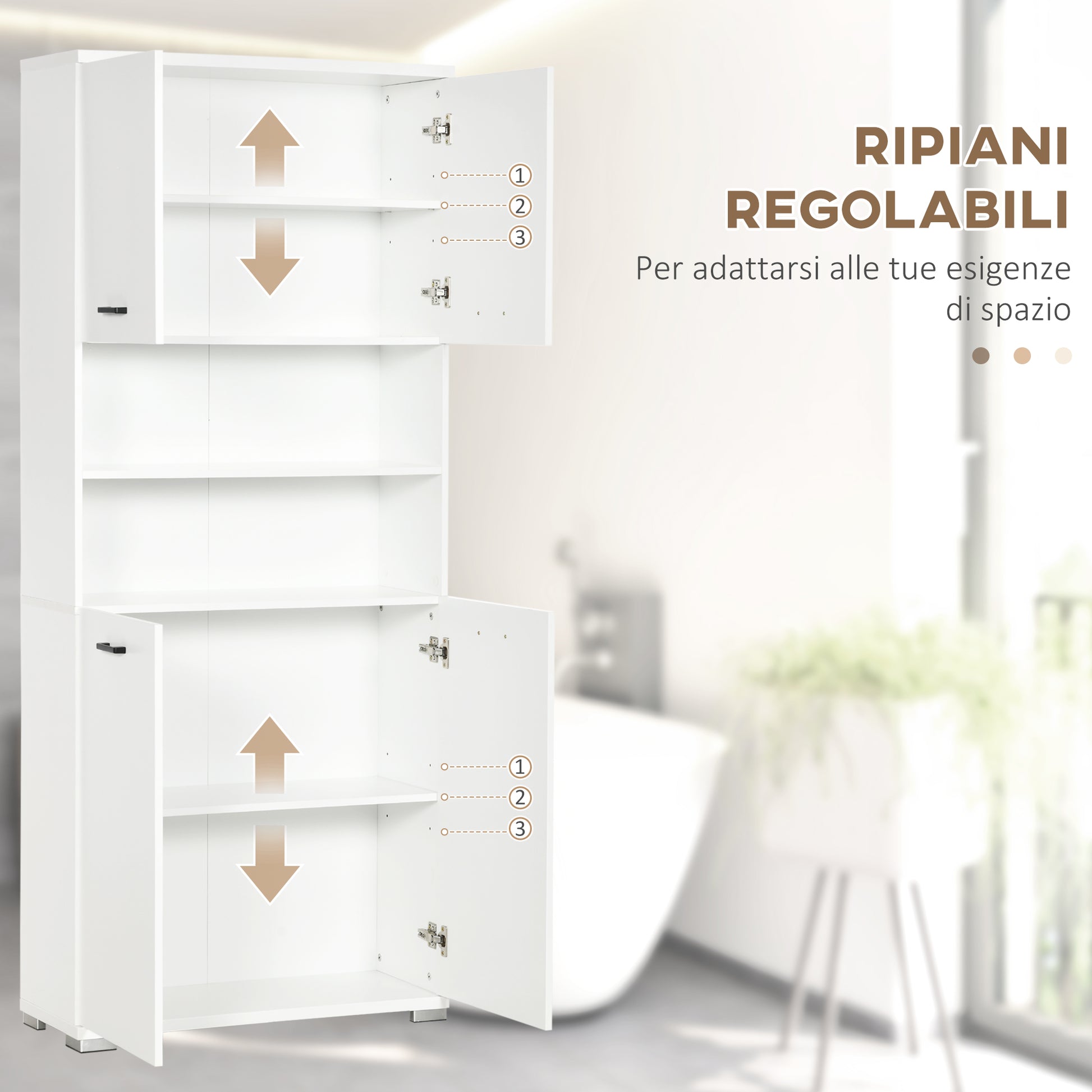 Bathroom Cabinet, Wooden Bathroom Cabinet with 2 Cabinets with Doors and 2 Open Shelves, Anti-Tipping Design, 80x33.5x190 cm, White