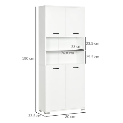 Bathroom Cabinet, Wooden Bathroom Cabinet with 2 Cabinets with Doors and 2 Open Shelves, Anti-Tipping Design, 80x33.5x190 cm, White