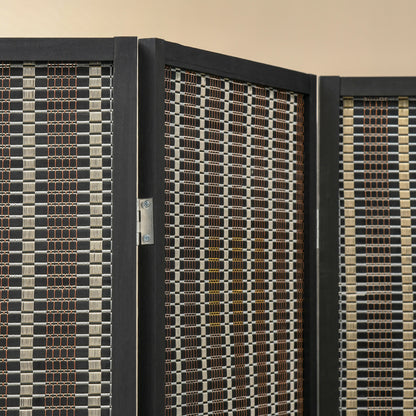 4-Panel Room Divider 180 x 180 cm Bamboo Privacy Screen Partition Foldable Room Separator Standing Wall for Living Room Brown