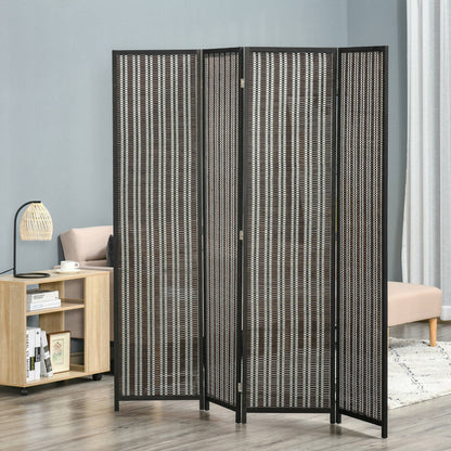 4-Panel Room Divider 180 x 180 cm Bamboo Privacy Screen Partition Foldable Room Separator Standing Wall for Living Room Brown