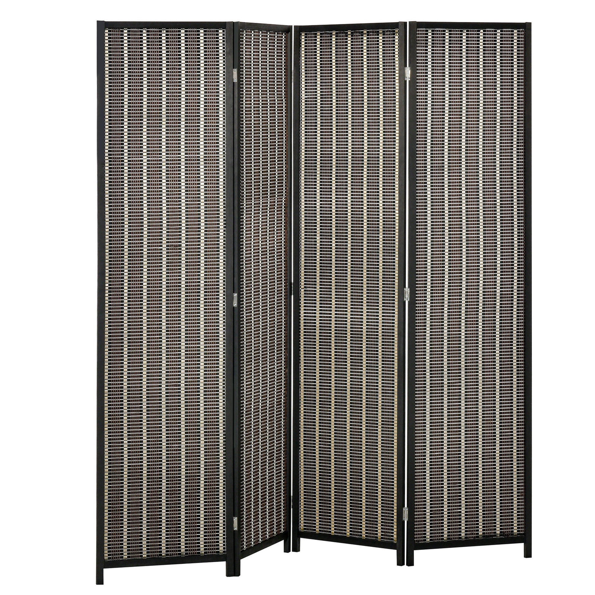 4-Panel Room Divider 180 x 180 cm Bamboo Privacy Screen Partition Foldable Room Separator Standing Wall for Living Room Brown